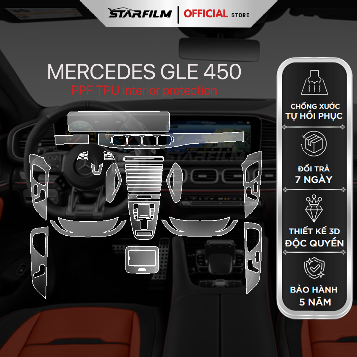 Mercedes Benz GLE 450 PPF TPU nội thất chống xước tự hồi phục STARFILM